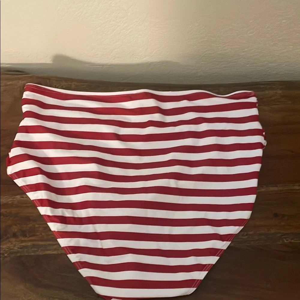Holipick Red White Striped Ruched High Waist Bikini Bottom XL 16 NWOT